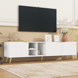 ON-TREND Modern Minimalist Geometric TV Cabinet with Metal Handles and Gold Legs for TVs Up to 80
