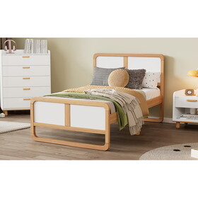 Modern Style Twin Size Solid Wood Platform Bed for Kids, Teens, Adults, No Need Box Spring, Walnut and White WF530452AAK