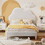 Twin Size Upholstered Cloud-Shape Bed,Velvet Platform Bed with Headboard,No Box-spring Needed,Beige WF531949AAA