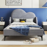 Twin Size Upholstered Platform Bed with Cloud-shaped headboard, Gray P-WF532030AAA