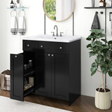 30-inch Black Bathroom Vanity with Ceramic Sink Combo, Abundant Storage Cabinet - 2 Soft-close Doors and Double-tier Deep Drawer P-WF532032AAB