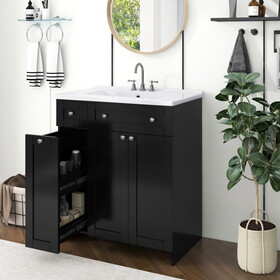 30-inch Black Bathroom Vanity with Ceramic Sink Combo, Abundant Storage Cabinet - 2 Soft-close Doors and Double-tier Deep Drawer WF532032AAB