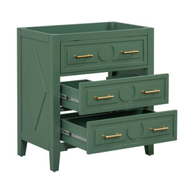 30" Bathroom Vanity without Basin Sink, Free Standing Single Vanity with 3 Drawers, Solid Wood Frame Bathroom Storage Cabinet, Green WF532044AAF