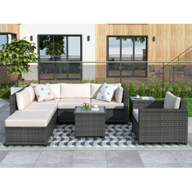 U_Style 8 Piece Rattan Sectional Seating Group with Cushions, Patio Furniture Sets, Outdoor Wicker Sectional Wy000271Aaa