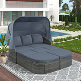 U_Style Outdoor Patio Furniture Set Daybed Sunbed with Retractable Canopy Conversation Set Wicker Furniture Sofa Set Wy000281Aae