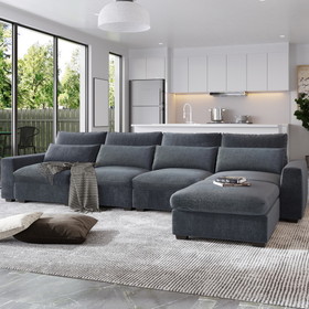 U_Style Large L-Shape Feather Filled Sectional Sofa, Convertible Sofa Couch with Reversible Chaise for Living Room