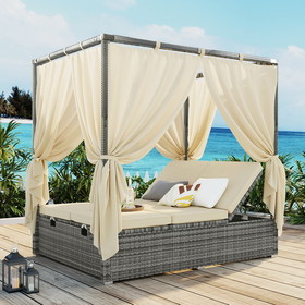 [Not Allowed to Sell to Wayfair]U_Style Adjustable Sun Bed with Curtain, High Comfort, with 3 Colors