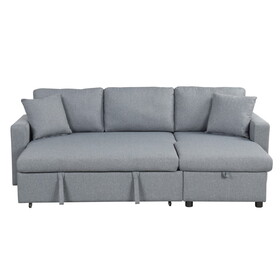 U_STYLE Upholstery Sleeper Sectional Sofa Grey with Storage Space, 2 Tossing Cushions WY000321AAE
