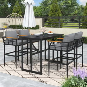 U_Style Steel Outdoor Dining Set with Acacia Wood Armrest Suitable for Patio, Balcony or Backyard WY000326AAE