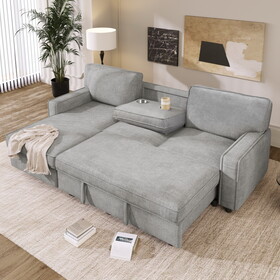 U_STYLE Upholstery Sleeper Sectional Sofa with Storage Space, USB port, 2 cup holders on Back Cushions WY000335AAE