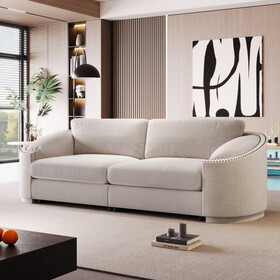 U_Style Stylish Sofa with Semilunar Arm, Rivet Detailing, and Solid Frame for Living Room