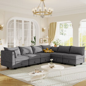 U_Style Large U-Shape Modular Sectional Sofa, Convertible Sofa Bed with Reversible Chaise, Storage Seat