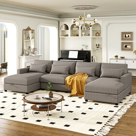 U_STYLE Large U-Shape Sectional Sofa, 2 Large Chaise with Storage Space for Living Room, 4 Lumbar Support Pillows