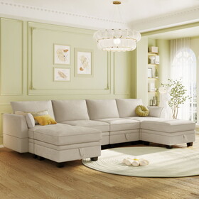 U_Style Large U-Shape Modular Sectional Sofa, Convertible Sofa Bed with Reversible Chaise for Living Room, Storage Seat