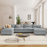 U-style Down Filled Upholstered Sectional Sofa Set, for Living Room, Apartment, Spacious Space(6-Seater) WY000386AAD