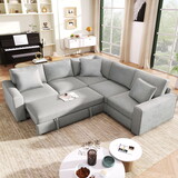 U_STYLE 4-Seat L-shaped Modular Sofa with Thick Backrest and Seat Cushions, Suitable for Living Rooms, Offices