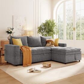 U_STYLE Soft Upholstered Sectional Sofa Bed with Storage Space, Suitable for Living Rooms and Apartments.
