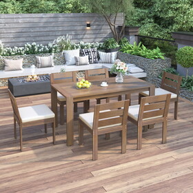 U_Style 7 Piece Acacia Wood Outdoor Dining Set, Suitable for Patio, Balcony, Backyard WY000398AAE
