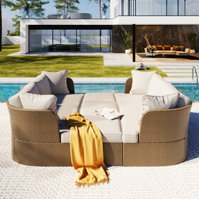 U_Style Customizable Outdoor Patio Furniture Set, Wicker Furniture Sofa Set with Thick Cushions, Suitable for Backyard, Porch. WY000399AAA