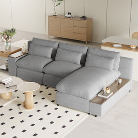 U_Style L-shaped Modular Sectional Sofa with Removable Back Cushions,3 Pillows and 2 Storage Spaces,Suitable for Living rooms,Offices and Apartments P-WY000404AAA