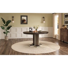 TREXM Extendable Dining Table with a 16-inch Middle Leaf, 42"-58" Oval Dining Table for 6, Retro Solid Wood Round Dining Table with Double Layer Design for Kitchen, Dining Room (Espresso)
