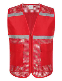 TOPTIE Mesh Safety Vest Zipper Team Volunteer Uniform Vest, Reflective Running Vest with Pockets, Slim Fit