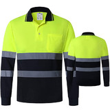 TOPTIE Safety Shirt Reflective High Visibility Long Sleeve Pocket Polo Tee