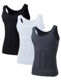 TOPTIE 3 Pack Mens Slimming Body Shaper Waist Trainer Vest, Chest Gynecomastia Compression Shirt