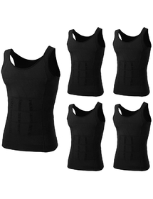 TOPTIE 5 Pack Slimming Body Shaper Compression Shirt, Men's Sculpting Vest Muscle Tank
