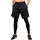 TOPTIE Men's 2 in 1 Running Pants, Basketball Tights Pants, Athletic Workout Shorts with Legging