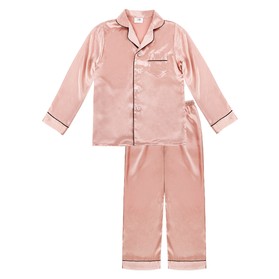 Toptie Kid's Silk Pajama Sets Long Sleeve Button-Up Top Long Pants Little Kids