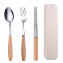 Muka Set of 3 Reusable Wood Handle Flatware Set with Case - Fork, Spoon, Chopsticks