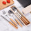 Muka Set of 3 Reusable Wood Handle Flatware Set with Case - Fork, Spoon, Chopsticks