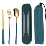 Muka 3 pcs Portable Cutlery Set including Fork, Spoon and Chopsticks with Case for Travel / Work / Camp