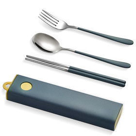 Muka Set of 3 Stainless steel Portable Flatware Set Chopsticks Fork Spoon Utensils for Travel / Camping / Work /School