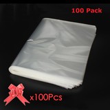 Clear Cellophane Bags Pull Bow Set 100 Packs Cello Wrap 24 x 30 Inch 1.5 Mil Bag Large Size Clear Flat Cello Gift Bag