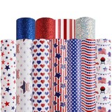 Muka Craft Vegan Leather Fabric Sheets American Flag Faux Leather Multi Styles 12 x 8 Inches Bulk Glitter Sequins for DIY Craft, Earrings Making