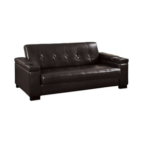 Furniture of America IDF-2123 Addy Contemporary Faux Leather Futon with Cup Holders
