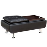 Furniture of America IDF-2677BK-OT Vail Contemporary Faux Leather 2-Tray Ottoman