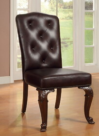 Furniture of America IDF-3319L-SC Raene Traditional Faux Leather Nailhead Trim Side Chairs (Set of 2)