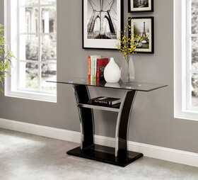 Furniture of America IDF-4372BK-S Warsan Contemporary Glass Top Console Table in Glossy Black and Chrome