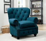 Furniture of America IDF-6269TL-CH Stacy Traditional Button Tufted Arm Chair in Dark Teal