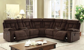 Furniture of America Bronson Transitional Chenille Fabric Reclining Sectional with Cup Holders