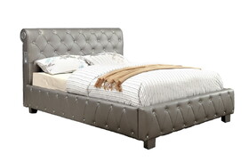 Furniture of America IDF-7056SV-CK Moller Contemporary Tufted Faux Leather Platform Bed in California King