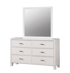 Furniture of America IDF-7068WH-DM Hage Contemporary 6-Drawer Dresser with Mirror