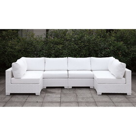 Furniture of America IDF-OS2128WH-SET3 Charles Contemporary Faux Rattan Patio Sectional III