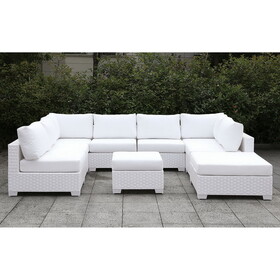 Furniture of America IDF-OS2128WH-SET4 Charles Contemporary Faux Rattan Patio Sectional IV
