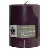Plum Orchid & Dahlia By  One 3X4 Inch Pillar Candle.  Burns Approx. 80 Hrs. For Unisex