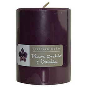 Plum Orchid & Dahlia By  One 3X4 Inch Pillar Candle.  Burns Approx. 80 Hrs. For Unisex