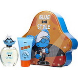 SMURFS 3D by First American Brands Brainy Edt Spray 1.7 Oz & Shower Gel 2.5 Oz & Metal Lunch Box (Blue & Style) Unisex
